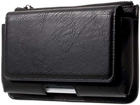 DFV mobile - Étui à Ceinture Horizontale avec Pochette pour Smartphone & Poche Intérieure Zippée Compatible avec Four Mobile S350 Thunder (2018) - Noir