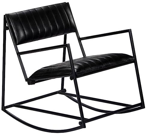 vidaXL Schaukelstuhl Schaukelsessel Schwingsessel Relaxsessel Relaxstuhl Polsterstuhl Ruhesessel Schwingstuhl Schaukel Sessel Schwarz Echtleder Eisen