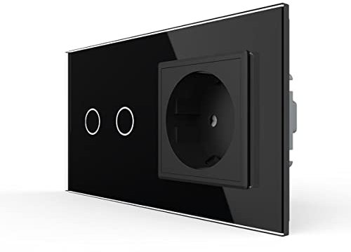 LIVOLO Conmutador de serie inalámbrico táctil y enchufe con marco de cristal VL-C702SR/C7C1EU-12-A, color negro