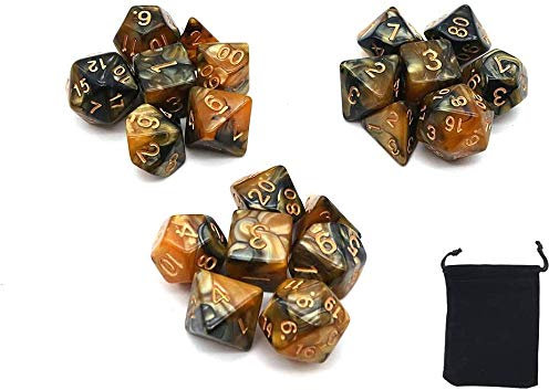 DollaTek Polyhedral Dice Set Tischspiele Würfel 3 Sets Würfel 3 x 7 (21 Stück) Würfel Serie D20 D12 D10 D8 D6 D4 DND Würfel DND RPG MTG Doppelfarben Einteilig (Schwarz und Gelb)