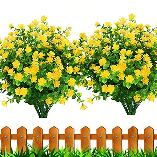 Leixi 6pcs Artificial Flowers Outdoor UV Resistant Plants, Faux Plastic Corn-flower Greenery Shrubs Plants Indoor Outside Hanging Planter Kitchen Home Wedding Office Garden Decor (yellow)
