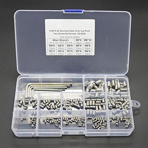 240Pcs Set di bussole a testa esagonale con punta a tazza con vite senza testa M3x3 M3x4 M3x5 M4x4 M4x5 M4x6 M5x5 M5x8 M6x6 M6x10 M8x8 Chiave esagonale in acciaio inossidabile, bianco, altro
