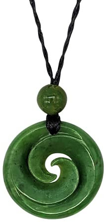 81stgeneration Unisex Geschnitzte Nephrit Jade Grünstein Maori Doppel Koru Kreis Anhänger Halskette