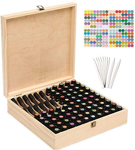 RoseFlower Holz Ätherisches Öl Organisator Behälter Duftöle Display Ständer, 85 Löcher Aufbewahrungsboxen Raumdüftezubehör Koffer für Nagellack, Duftöle, Kosmetik, Duftöldiffusoren und Lippenstift