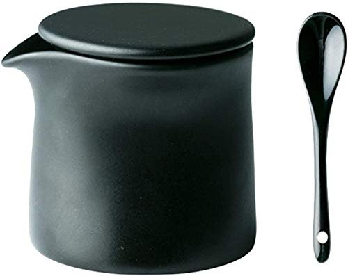 YDGHD 1 PZ 5 once Zuccheriera multiuso in Ceramica Vaso per Condimento Vaso per Crema di Conservazione con Coperchio e Cucchiaio per Casa e Cucina (Nero)