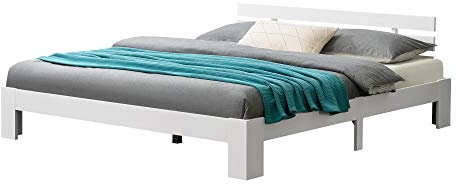 [en.casa] Holzbett Nivala mit Kopfteil und Lattenrost 180x200 cm Bettgestell bis 200 kg Doppelbett Ehebett Bettrahmen Kiefernholz Weiß