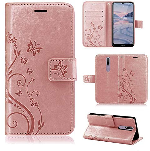 betterfon Hülle Kompatibel mit Nokia 2.4 | Klapphülle Schutzhülle mit Kartenfächer Kompatibel für 2.4 | Magnetverschluss Klapphülle | Rosegold