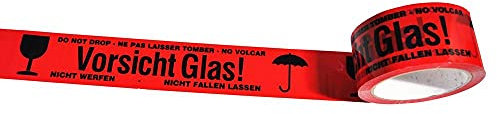 72 Rollen 48mm x 66m Klebeband Packband Paketband Paketklebeband rot Vorsicht Glas