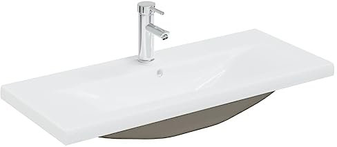 vidaXL Lavabo Encastré avec Robinet Vasque à Poser de Toilette Lave-mains de Salle de Bain Lavabo de Salle d'Eau Intérieur 91x39x18 cm Céramique Blanc
