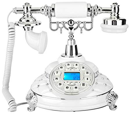 Antique Telephone, Retro Style Vintage Telephone Landline Phone Silver Plated Gemstone Corded Phone Home Phone for Desk Decoration