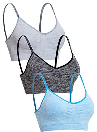 Channo Damen Sport-BH ohne Bügel aus Nylon: Nahtloser, Gepolsterter BH mit Herausnehmbaren Pads – Für Fitness & Alltag 3er-Pack kalt, Small-Medium