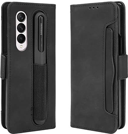COQUE Coque pour Galaxy Z Fold 3 5G avec emplacements pour cartes de visite et stylet Noir