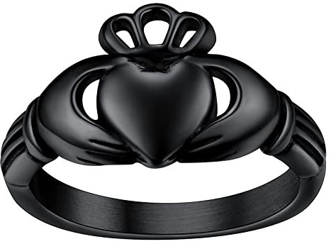 FaithHeart Schwarz Fingerring für Damen Herren Irischer Fingerring Claddagh Herz Versprechen Fingerring BFF Ring Freundschaftsring Ehering