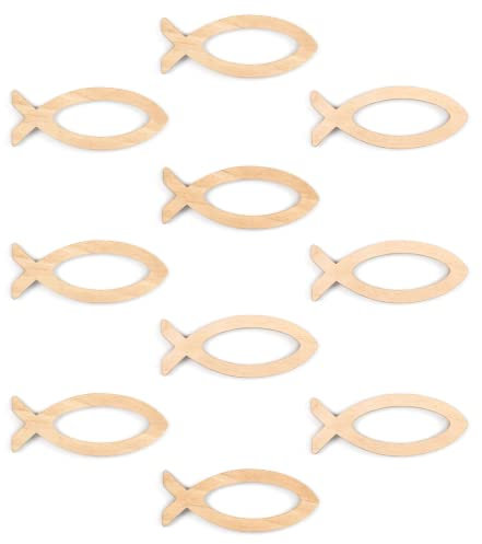 Ocasy Serviettenringe Fische 10 Stück zur Taufe oder Kommunion, Halter für Servietten oder Platzkarten aus Holz
