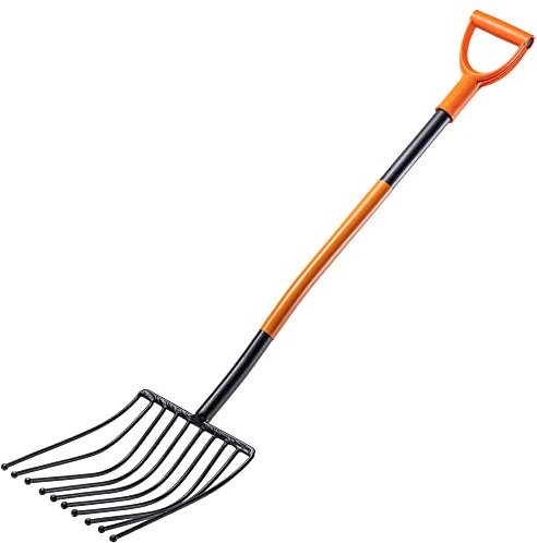 KADAX Forcone per Patate Manico Lungo, forcone per Pietre in Robusto Acciaio, forcone con Impugnatura a D, forcone per Vanghe, forcone per Letame, forcone per Rape, forcone da Giardino