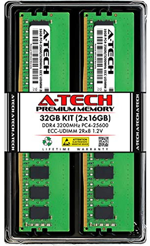 A-Tech Server 32GB Kit (2x16GB) DDR4 3200MHz PC4-25600 ECC UDIMM 2Rx8 Dual Rank 1.2V ECC Unbuffered DIMM 288-Pin Server & Workstation RAM Memory Upgrade Modules (A-Tech Enterprise Series)