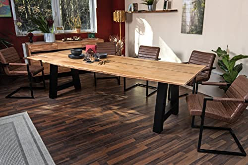 SAM Baumkantentisch 260 x 100 cm Polly, Epoxidharz-Adern in Schwarz, Akazienholz massiv + naturfarben, Esstisch mit A-Eisengestell Schwarz, Tischplatte 26 mm, Esszimmertisch mit echter Baumkante