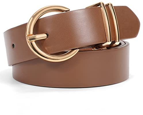 JasGood Damen Ledergürtel für Jeans Hosen Kleider Mode Goldschnalle Damen Leder Gürtel, Kaffee, 110cm