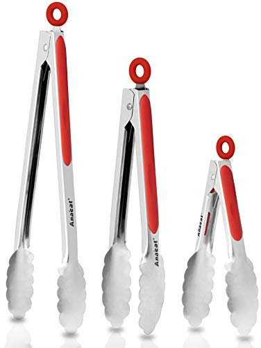 Anaeat Premium Sturdy Barbecue Tongs for Kitchen Grill & BBQ - 7,9,12 Inch Non-Slip Stainless Steel Locking Tongs Heat Resistant for Grilling, Cooking, Turning and Barbecue