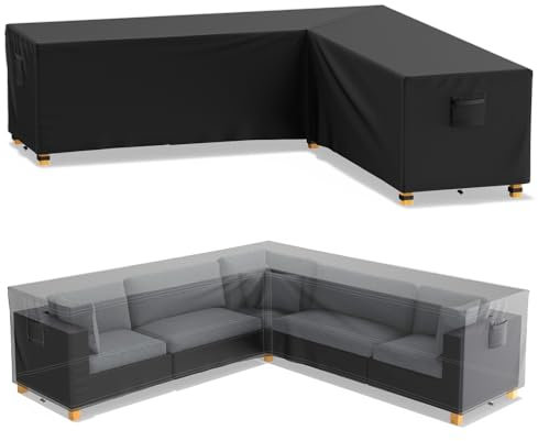 Mrrihand L-shaped Garden Furniture Covers 250x250x110 cm, Patio Furniture Covers Waterproof 600D Oxford with PU Coating, Anti-UV, Outdoor Furniture Cover with Air Outlet for Rattan Sofa Sets