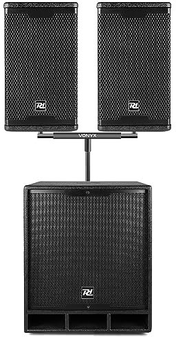 Power Dynamics PD1800 Active PA Speaker Kit - 18 Subwoofer, Dual 10 Satellite Speakers, Bluetooth, DSP, Class-D Amplifier and Twin Crossbar Stand for DJ Setups, Live Events & Performances