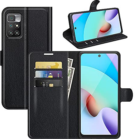 BOCTECH Coque pour Xiaomi Redmi 10 2022, Magnétique Housse Étui à Rabat en Cuir PU et Silicone avec Porte Carte Support Portefeuille Mince Flip Cover Case Antichoc, Noir