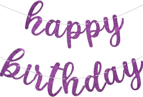 TONIFUL Lila Happy Birthday Banner.NO DIY-rote Geburtstagsparty Banner in Skript-vorgestrandete rote Glitter Geburtstag Girlande Ready to Use rote Geburtstagsparty Dekorationen für Dekor