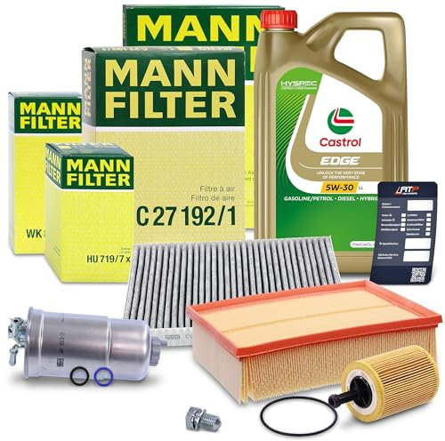 MANN-FILTER Filterset 1x Ölfilter, 1x Kraftstofffilter, 1x Luftfilter, 1x Innenraumfilter, 1x Motoröl 5W-30 L 5l Kompatibel mit AUDI A4 B6 Cabriolet (8H7), A4 B7 (8EC) Avant (8ED) Cabrio (8HE)