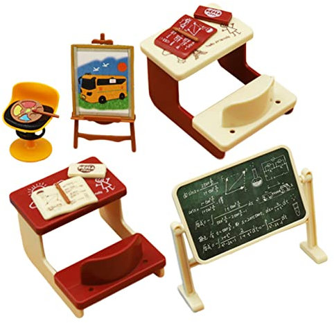 Toyvian Miniaturklassenzubehör Set Mit Mini Schreibtisch Und Mini Tafel Realistisches Klassenzimmer Modell Für Puppenhaus Dekoration Und DIY Handwerk