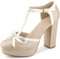 Allegra K Women's Platform Bow T Strap Chunky Heels Pumps Nude 7 UK/Label Size 9 US