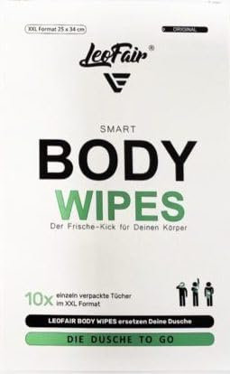 LeoFair - Body Wipes 10 Stück - Frischetücher für den Körper - XXL Feuchttücher, feuchte Waschlappen - für Sport, Reise und Alltag