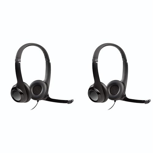 Logitech Headset H390 Wired Headset with Mic for PC/Laptop, Stereo Headphones with Noise Cancelling Microphone, USB, in-Line Controls, Works with Chromebook, PC Headset, 2 Pack (Black)