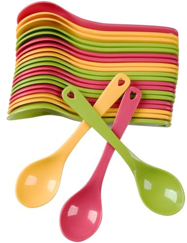 24 Pcs Colorful Plastic Spoon Reusable Plastic Dessert Spoons Washable Tea Spoons,Party Cutlery,Mini Spoons for Indoor and Outdoor Parties,Home,School,Office,Picnics Camping