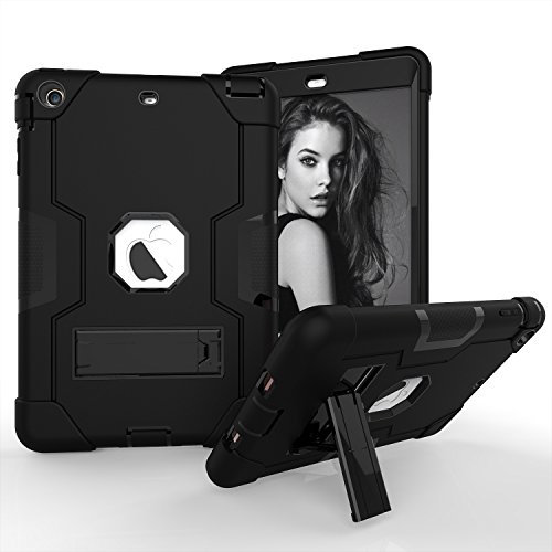 SharkProten Coque de protection complète pour iPad mini 2 3 Wi-Fi, coque de protection robuste avec support, coque antichoc et anti-rayures pour tablette, noir