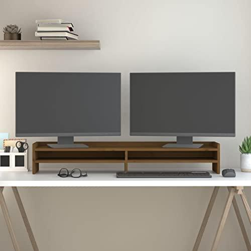 ZEYUAN Monitorständer Honigbraun 100x24x16 cm Massivholz Kiefer, Monitor Erhöhung, Schreibtischaufsatz, Monitor Erhöhung Schreibtisch, Bildschirm Erhöhung, Schreibtisch Regalaufsatz - 813992