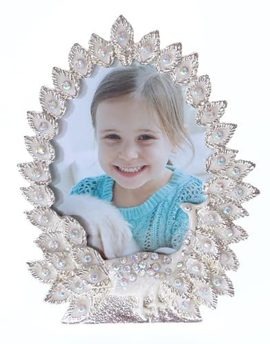 Kawaii-Story BM-AP105 Metall Bilderrahmen Fotorahmen Luxus Design Pfau weiß silber Strassseteine Dekoration Fotogröße 9x13cm (3x5 zoll)