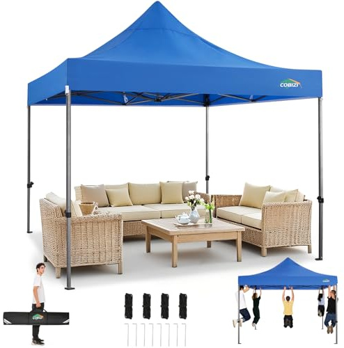 COBIZI 3x3M Faltpavillon Robustes Partyzelt ohne Seitenwände | Pop Up Pavillon Faltbar Partyzelt Winterfest, 3 Höhenverstellbar Gartenpavillon, UV Schutz 50+, Tasche mit Rollen