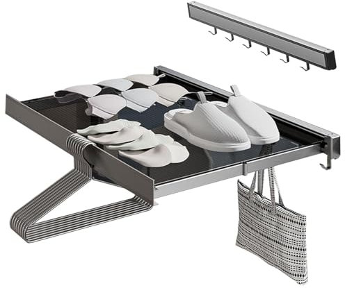 Oemmn Clothes Airer Extendable 0-45 cm, Foldable & Wall-Mounted Steel Black for Bathtub and Balcony (Clothing, Socks)