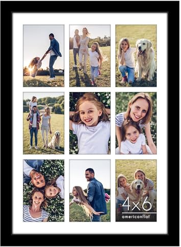 Americanflat 4x6 Collage Picture Frame with Polished Plexiglass - Multi Picture Frames Fit Nine 4x6 Photos or Use as One 14x20 Frame for Wall Display - Signature Collection - Black