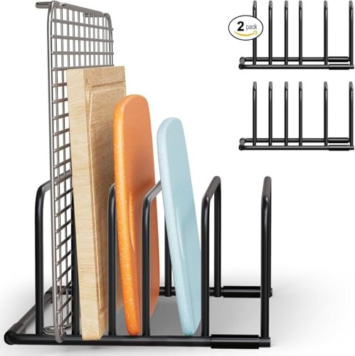 MUSLONG Schneidebrett Rack Schneidebrettständer Schwarz Schneidebrett Halter Ständer Schneidebrett Halterung Topfdeckelhalter Schneidebrett Organizer Ständer Topfpfannendeckel Halter für Küche