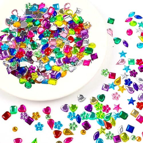 CXNXFD 1200PCS Acryl Strassstein Set Multicolor Glitter Künstliche Edelsteine in Verschiedenen Formen - Dekorative Diamanten für Bastelarbeiten, DIY, Party Events, Piratenschatz, Schnitzeljagden