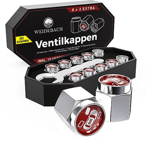 WEIDEBACH® sechseckige Aluminium Ventilkappen 10 Stück, einfach drehbare Ventilkappen Auto, griffige Ventilkappen Fahrrad, Fahrrad Ventilkappen, Autoventil Kappe, Ventildeckel, Reifenventilkappen