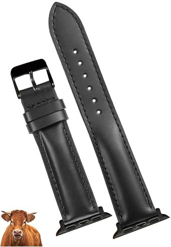 Black Full Grain Leather Watch Strap Compatible for Apple Watch With 49mm 46mm 45mm 44mm 42mm Iwatch Men Handmade Replacement Band For Smartwatch Series 10 9 8 7 6 5 4 3 2 1 SE Gift Vintage
