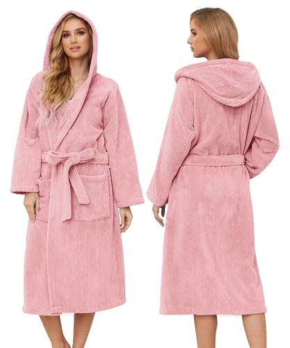 PJGGZ Hooded Bathrobe for Women, Soft Long Towel Robe for Women - Quick Dry yet Warm(Light Pink,S/M)