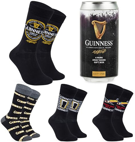 Guinness Calze Uomo, Lunghezza Polpaccio Calzini Divertenti 4 Pacco - Regalo Uomo