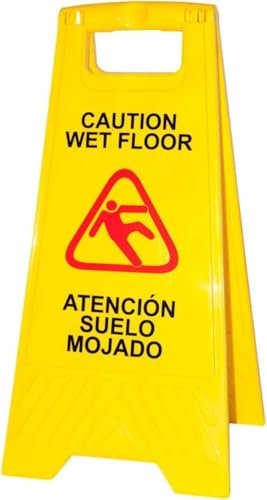 HO Higiene Online | Señal de suelo mojado en castellano e inglés 62 x 30 cm - Cartel plegable señalización advertencia pavimento mojado amarillo para empresas y grandes superficies