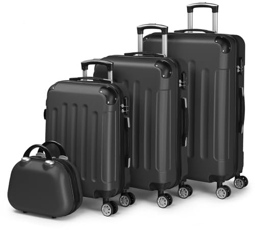 LALAHO Kofferset 3/4 teilig, Reisekoffer Set mit Kosmetikkoffer, Hartschalen Koffer Set aus ABS, Gepäckset mit Schminkkoffer, Handgepäck und 4 Eckenschützern
