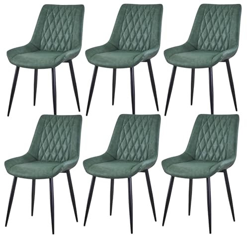 CLIPOP Esszimmerstühle 6er Set mit Metallbeinen, Küchen Stühle für Esszimmer Büro Restaurant (Kunstleder Grün, 6er Essstühle)