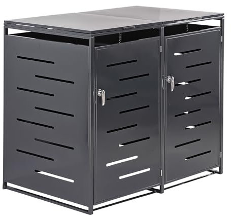 Metall Mülltonnenbox für 2x 240L Tonnen - Anthrazit, abschließbar, Gasdruckfedern, wetterfest, moderne Optik