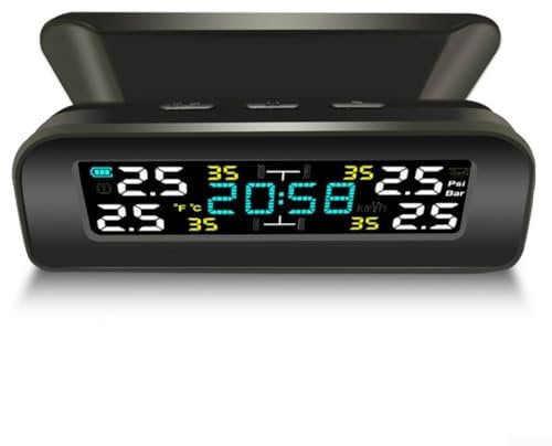 Getdoublerich Solar-Powered Tyre Pressure Monitoring System With LCD Display, Real-Time Alerts & Data Access, External Sensors For Car Tyres, TPMS For Enhanced Safety